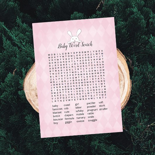 White Bunny Pink Argyle Baby Word Search Game Kaart