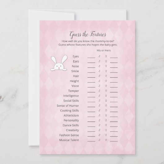 White Bunny Pink Argyle raadt het spel Kaart (Voorkant)