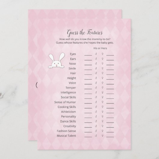 White Bunny Pink Argyle raadt het spel Kaart (Voorkant / Achterkant)