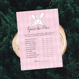 White Bunny Pink raadt het prijsspel Baby shower Kaart
