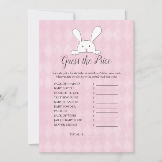 White Bunny Pink raadt het prijsspel Baby shower Kaart (Voorkant)