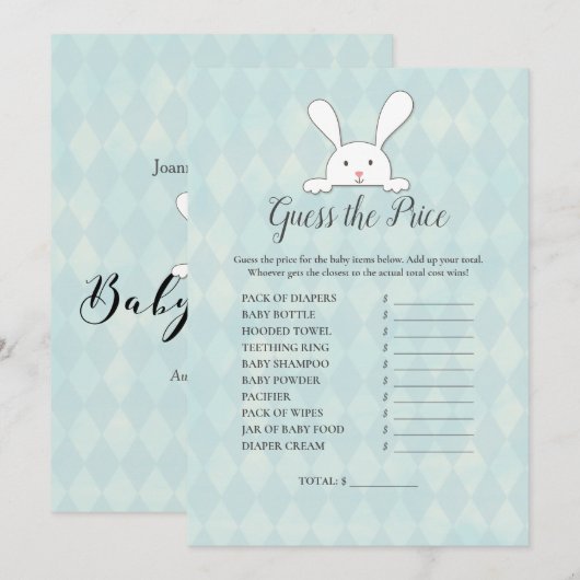 White Bunny raadt het Baby shower Kaart (Voorkant / Achterkant)