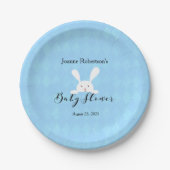 White Bunny Rabbit Baby shower | Baby Blue Argyle Papieren Bordje (Voorkant)