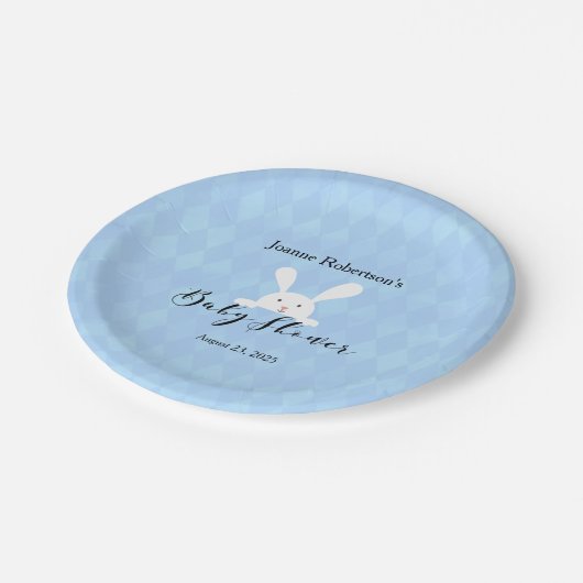 White Bunny Rabbit Baby shower | Baby Blue Argyle Papieren Bordje (Gekanteld)