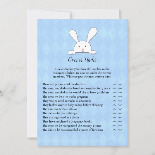 White Bunny Rabbit Blue over under Shower Game Kaart (Voorkant)