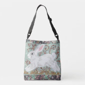 White Bunny Rabbit Floral Aqua Cross Body Canvas t Crossbody Tas (Achterkant)