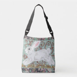 White Bunny Rabbit Floral Aqua Cross Body Canvas t Crossbody Tas