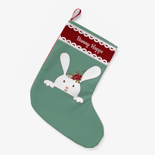 White Bunny Rabbit Floral Lace Monogram Kleine Kerstsok (Voorkant (Hangend))