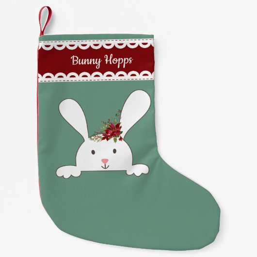 White Bunny Rabbit Floral Lace Monogram Kleine Kerstsok (Voorkant)
