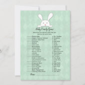 White Bunny Rabbit Green Baby Shower Game Kaart (Voorkant)