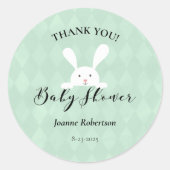 White Bunny Rabbit Green Diamond Baby shower Ronde Sticker (Voorkant)