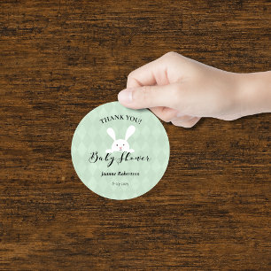 White Bunny Rabbit Green Diamond Baby shower Ronde Sticker