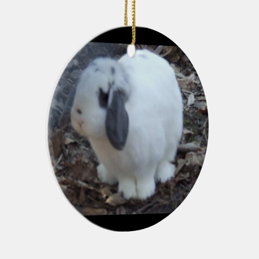 White Bunny Rabbit Happy Pasen Keramisch Ornament (Rechts)