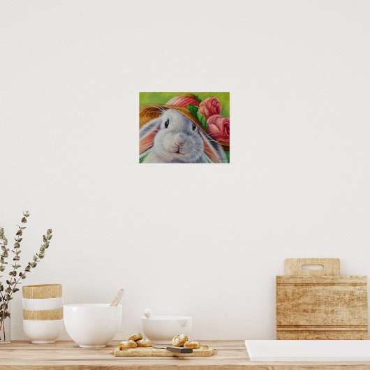 White Bunny Rabbit in Spring Bonnet Art 11x14 Poster (Keuken)