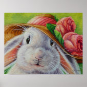 White Bunny Rabbit in Spring Bonnet Art 11x14 Poster (Voorkant)