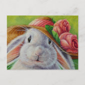 White Bunny Rabbit in Spring Bonnet Waterverf Art Briefkaart (Voorkant)