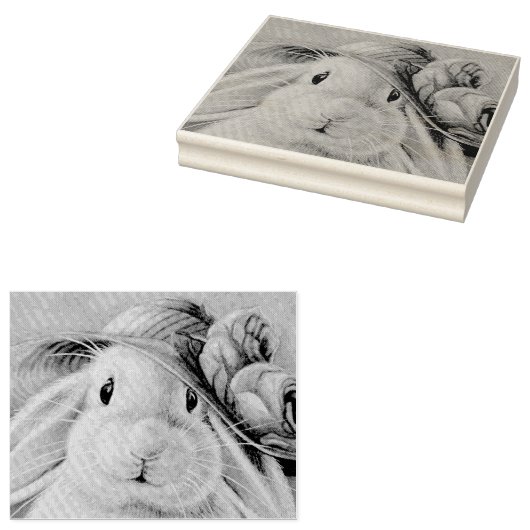 White Bunny Rabbit in Spring Bonnet Waterverf Art Rubberstempel (Gestempeld)