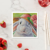 White Bunny Rabbit in Spring Bonnet Waterverf Art Servet (Insitu)