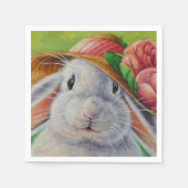 White Bunny Rabbit in Spring Bonnet Waterverf Art Servet (Voorkant)