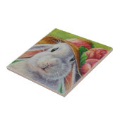 White Bunny Rabbit in Spring Bonnet Waterverf Art Tegeltje (Zijkant)