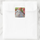 White Bunny Rabbit in Spring Bonnet Waterverf Art Vierkante Sticker (Tas)