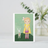 White Bunny Rabbit met Yellow Dress Girl Card Briefkaart (Staand voorkant)