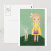 White Bunny Rabbit met Yellow Dress Girl Card Briefkaart (Voorkant / Achterkant)