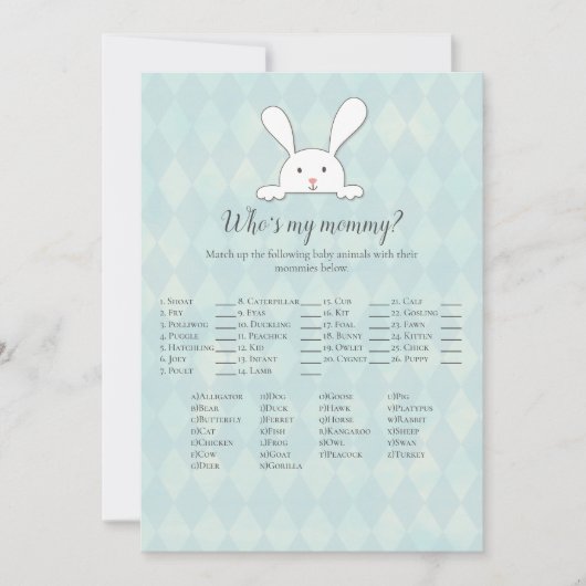White Bunny Rabbit, mijn mama Baby shower-spel Kaart (Voorkant)