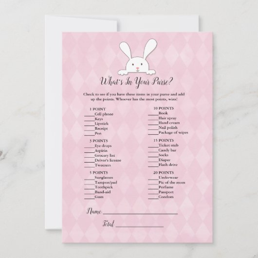 White Bunny Rabbit roze wat er in je paarse spel z Kaart (Voorkant)