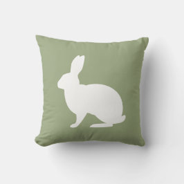 White Bunny Silhouette On Sage Green Easter Kussen