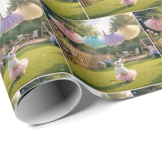 White Bunny Wearing a Pink Tutu Cadeaupapier (Rol Hoek)