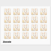 White Bunny with Pink Nose in Spring Wildflower Vierkante Sticker (Vel)