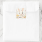 White Bunny with Pink Nose in Spring Wildflower Vierkante Sticker (Tas)