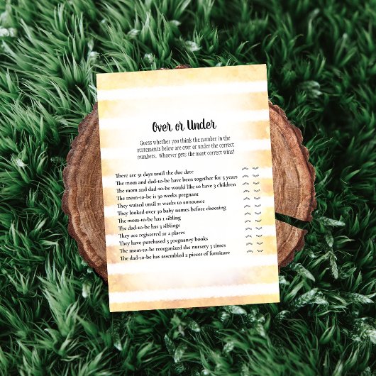 White Bunny Yellow over onder Baby shower Game Kaart