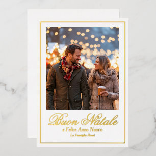 White Buon Natale e Felice Anno Nuovo Script Foto Folie Feestdagenkaart