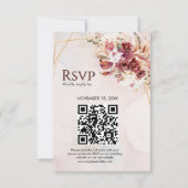White & Burgundy Floral Gold QR Wedding RSVP Card (Voorkant)