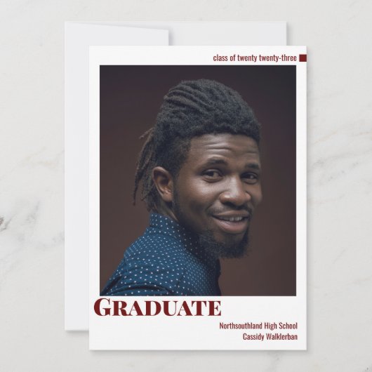 White Burgundy Foto Afstuderen Aankondiging (Voorkant)