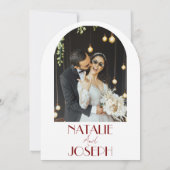 White Burgundy Minimalist Photo Arched Wedding Kaart (Achterkant)