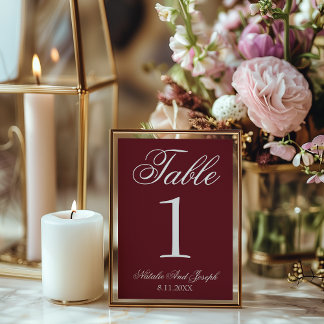 White Burgundy Old Money Wedding Table Number Kaart