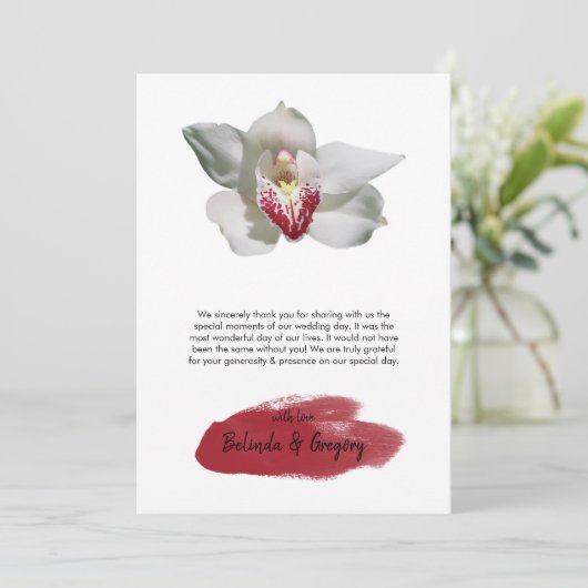 White Burgundy Orchid Weddenschap Hartelijk dank Bedankkaart (Staand voorkant)
