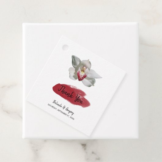 White Burgundy Orchid Wedding Gift Bedankjes Labels (In situ)