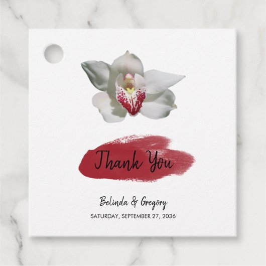 White Burgundy Orchid Wedding Gift Bedankjes Labels (Voorkant)