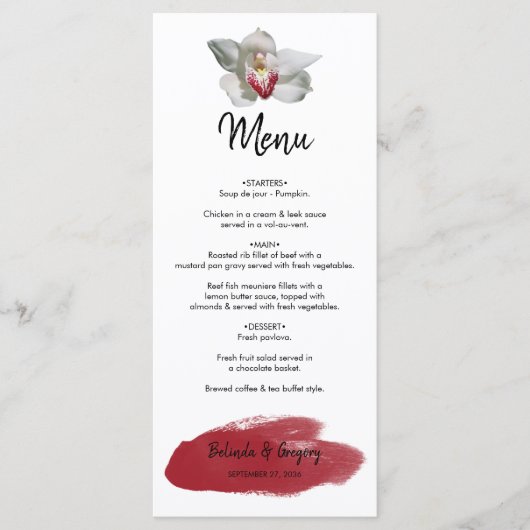 White Burgundy Orchid Wedding Menu (Voorkant)