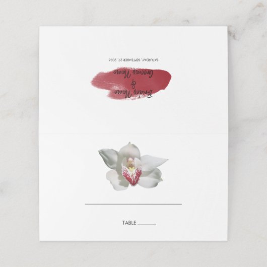 White Burgundy Orchid Wedding Place Card Plaatskaartje (Buitenkant ongevouwen)