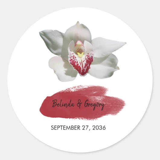 White Burgundy Orchid Wedding Ronde Sticker (Voorkant)
