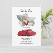 White Burgundy Orchid Wedding Save the Date (Staand voorkant)