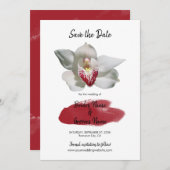 White Burgundy Orchid Wedding Save the Date (Voorkant / Achterkant)