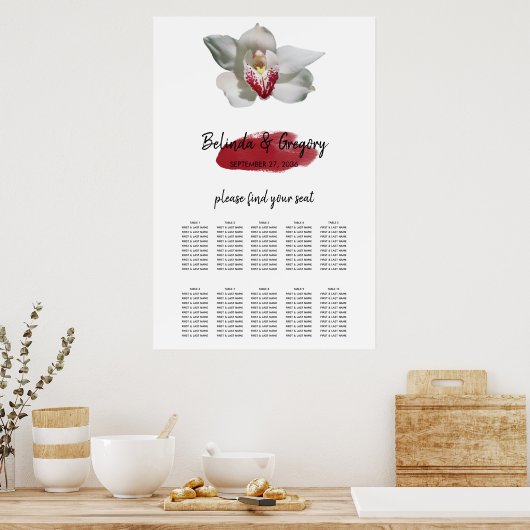 White Burgundy Orchid Wedding Seding Chart Poster (Keuken)