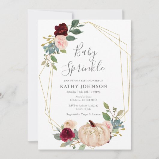 White Burgundy Pumpkin Baby Sprinkle Invitation Kaart (Voorkant)
