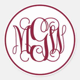White Burgundy Vine Script Monogram, DIY BG Ronde Sticker